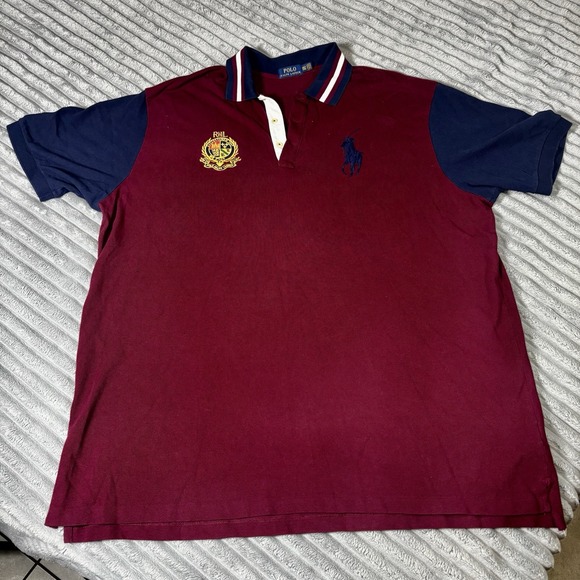 Polo Ralph Lauren Shirt Mens 3XLT Blue Red Big Pony Crest Rugby Polo 3XLT - Picture 1 of 13